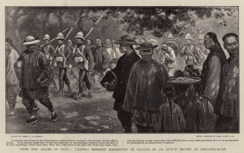 Con los Aliados en China, Chinos Comprando con Escolta Armada en Shan-hai-Quan de Percy F.S. Spence