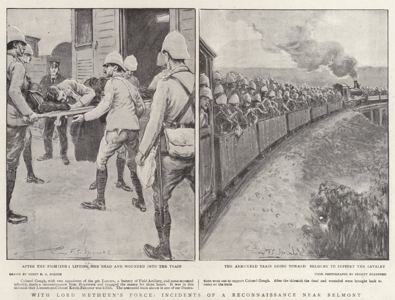 Con la fuerza del Lord Methuen, incidentes de un reconocimiento cerca de Belmont de Percy F.S. Spence