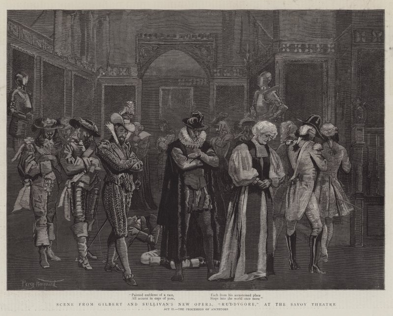 Escena de la nueva ópera de Gilbert y Sullivan, Ruddygore, en el Teatro Savoy de Percy Macquoid
