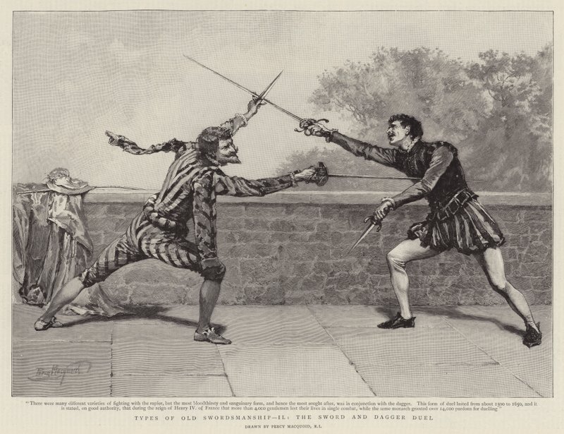 Tipos de esgrima antigua II, el duelo de espada y daga de Percy Macquoid