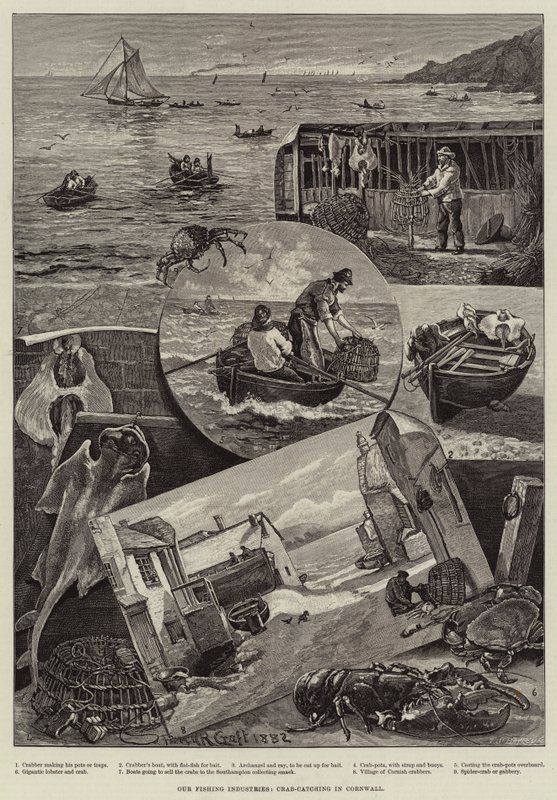 Nuestras industrias pesqueras, captura de cangrejos en Cornualles de Percy Robert Craft