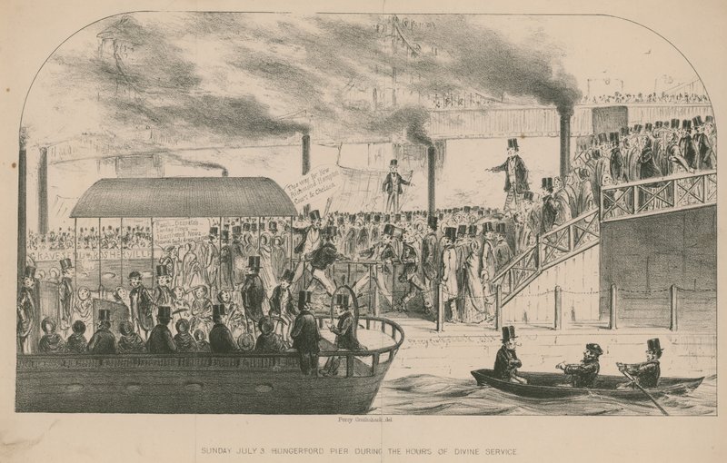 Muelle de Hungerford durante las horas del servicio divino de Percy Cruikshank
