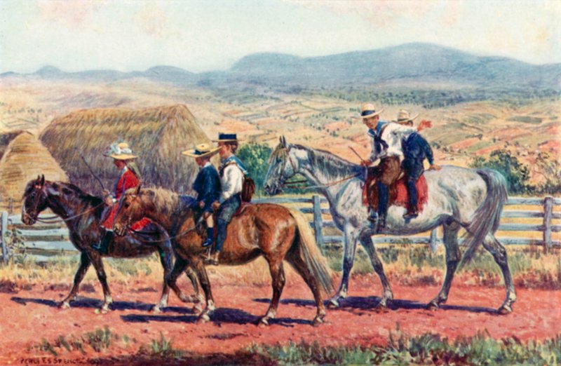Niños australianos yendo a la escuela de Percy F.S. (after) Spence