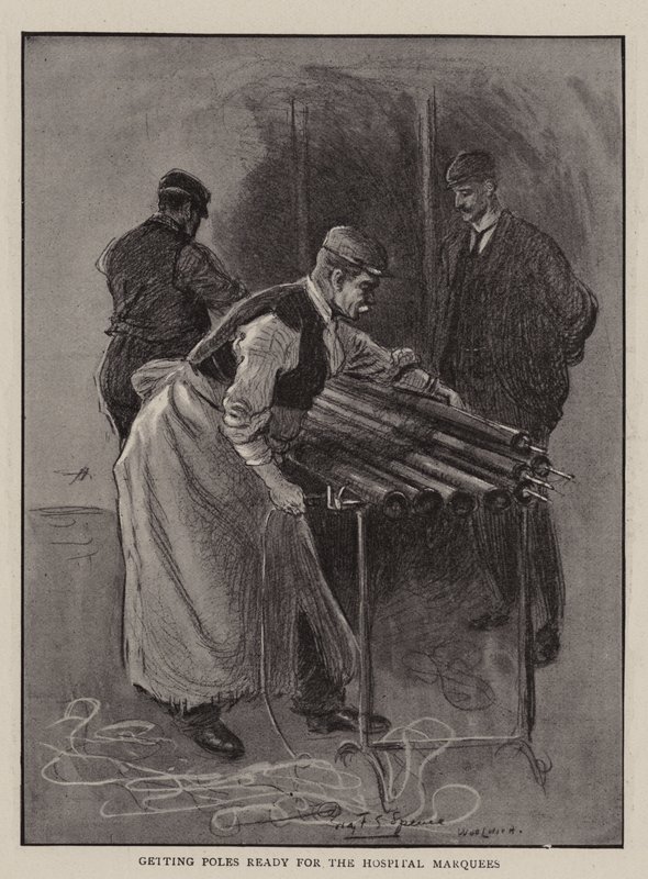 Preparando los postes para las Marquesinas del Hospital de Percy F.S. Spence