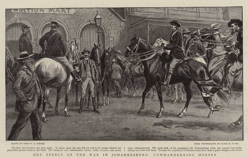 Un efecto de la guerra en Johannesburgo, requisando caballos de Percy F.S. Spence