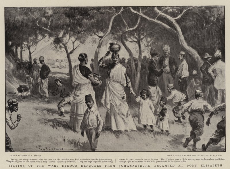 Víctimas de la guerra, refugiados hindúes de Johannesburgo acampados en Port Elizabeth de Percy F.S. Spence
