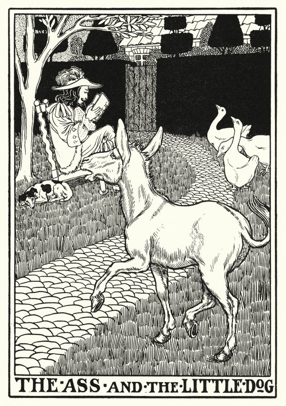 Fábulas de La Fontaine: El asno y el perrito (litografía) de Percy James Billinghurst