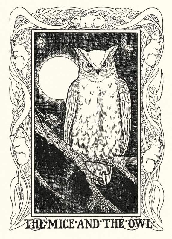 Fábulas de La Fontaine: Los ratones y la lechuza (litografía) de Percy James Billinghurst