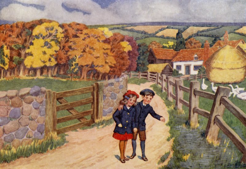 El paseo a la granja (litografía en color) de Percy James Billinghurst