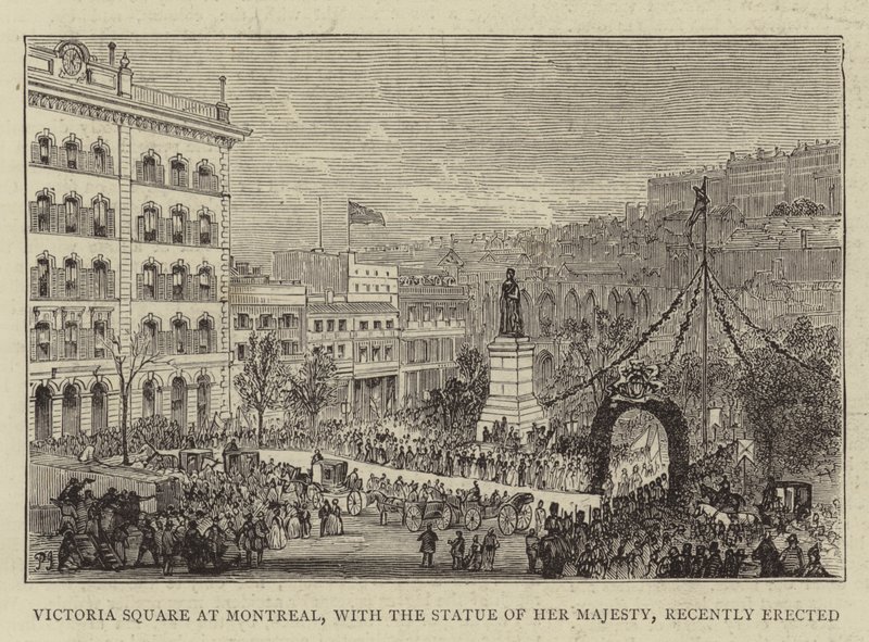 Plaza Victoria en Montreal, con la Estatua de Su Majestad, recientemente erigida de Percy William Justyne