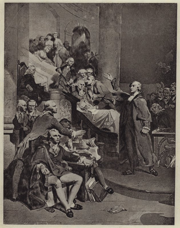 Patrick Henry dando su discurso de 1765 de Peter Frederick (after) Rothermel