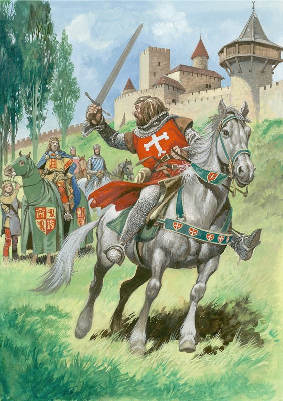 Un caballero ante un castillo (gouache sobre papel) de Peter Jackson