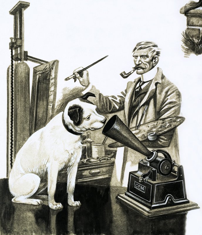 Artista pintando al perro escuchando un gramófono de Peter Jackson