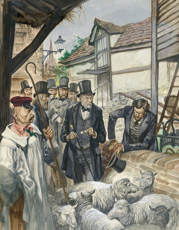 Louis Pasteur observa los resultados de su experimento con una vacuna para el ántrax de Peter Jackson