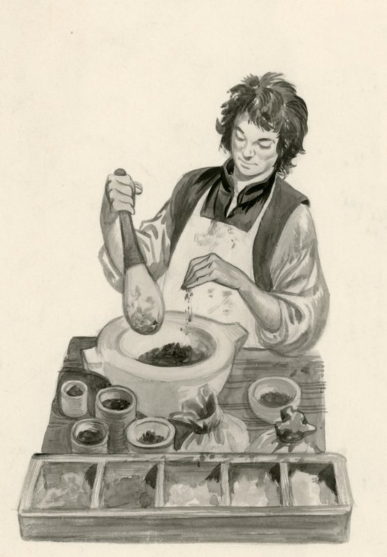 Miguel Ángel, como aprendiz, mezclando pinturas de Peter Jackson