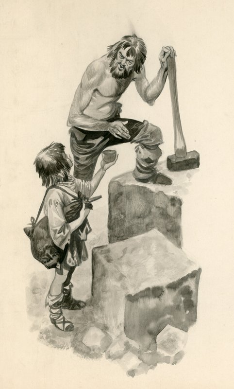 Miguel Ángel, de niño, ayudando a los canteros en su trabajo de Peter Jackson