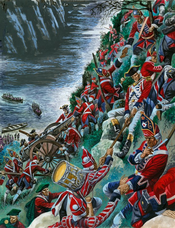 Los soldados británicos hacen el arduo ascenso de las Alturas de Abraham para tomar Quebec de Peter Jackson