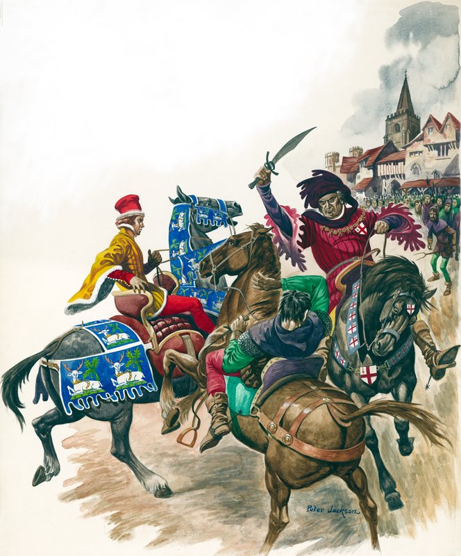 El alcalde de Londres ataca a Wat Tyler (m.1381) (gouache sobre papel) de Peter Jackson