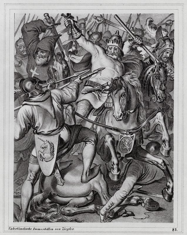 Muerte de Juan el Ciego, rey de Bohemia, en la batalla de Crecy de Peter Johann Nepomuk Geiger