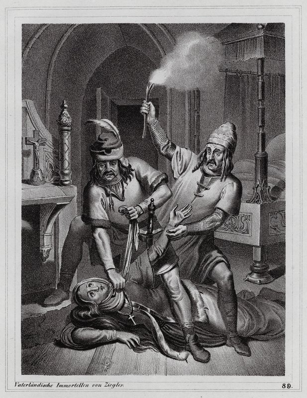Asesinato de Ludmila de Bohemia, 921 (grabado) de Peter Johann Nepomuk Geiger
