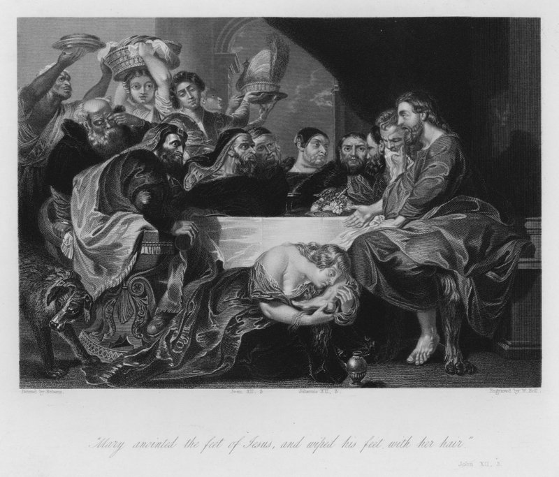 María Magdalena ungiendo los pies de nuestro Salvador, Juan XII, 3 de Peter Paul (after) Rubens