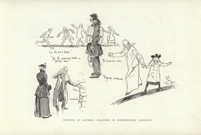 Invierno en Londres, patinaje en los Jardines de Kensington de Phil May