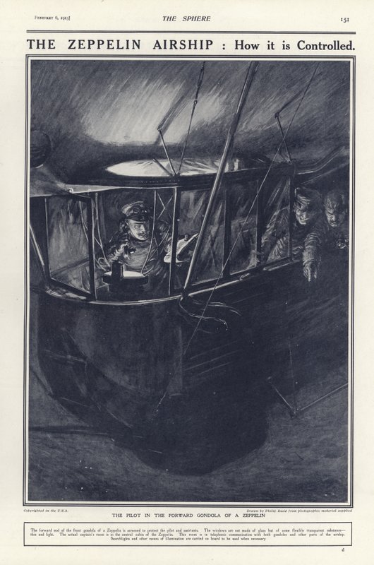 Piloto alemán en la góndola delantera de un Zeppelin, Primera Guerra Mundial de Philip Dadd