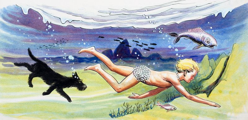 Nadando con los peces, ilustración de 