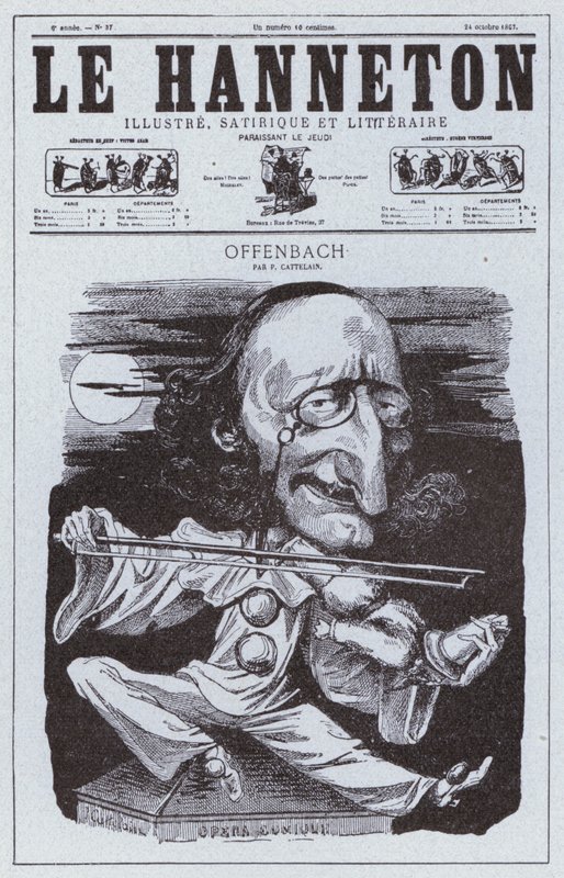 Caricatura del compositor francés de origen alemán Jacques Offenbach (litografía) de Philippe-Auguste Cattelain