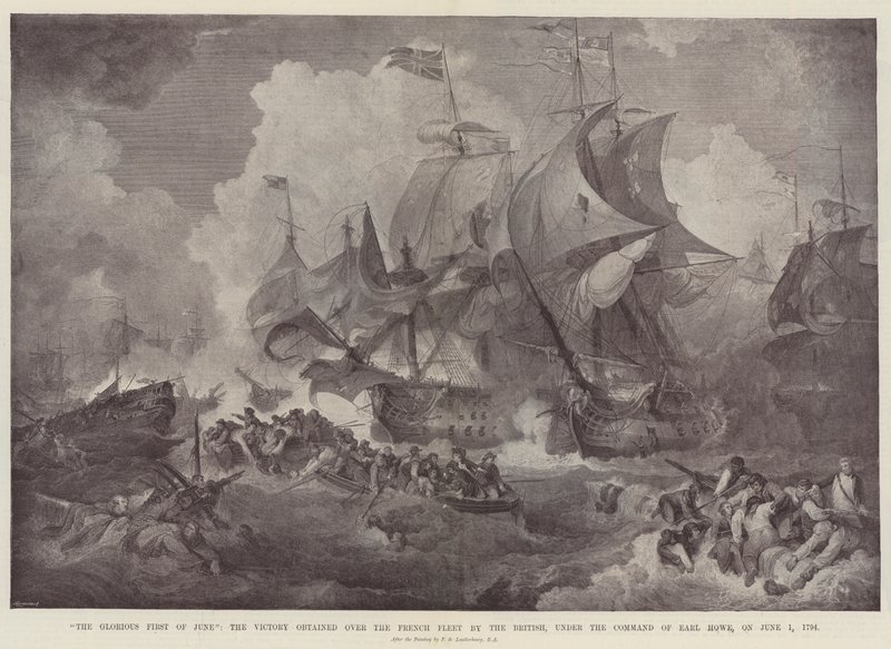 El glorioso primero de junio, la victoria obtenida sobre la flota francesa por los británicos, bajo el mando del conde Howe, el 1 de junio de 1794 de Philippe Jacques de Loutherbourg