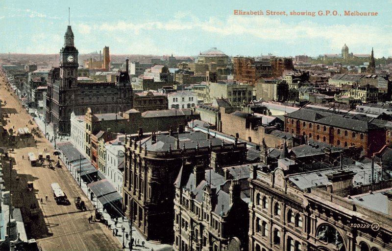 Elizabeth Street, mostrando GPO, Melbourne (foto en color) de Photographer Australian