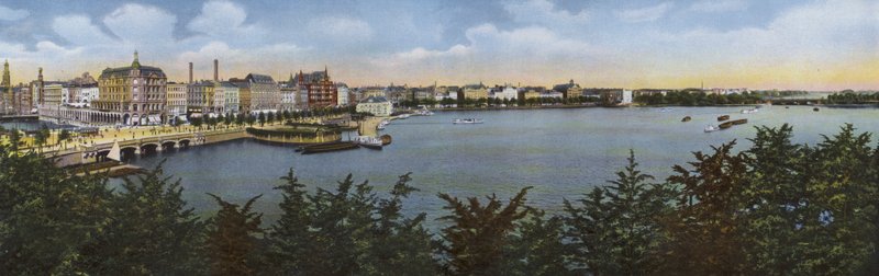 Hamburgo: Panorama del antiguo y nuevo Jungfernstieg de Photographer German