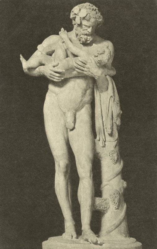 Silenus con el Niño Dionisio, escultura romana antigua en la colección de la Glyptothek, Múnich, Alemania de Photographer German