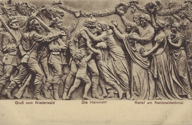 El regreso a casa, relieve en el Nationaldenkmal, monumento que conmemora la unificación de Alemania, Rudesheim am Rhein, Hesse de Photographer German