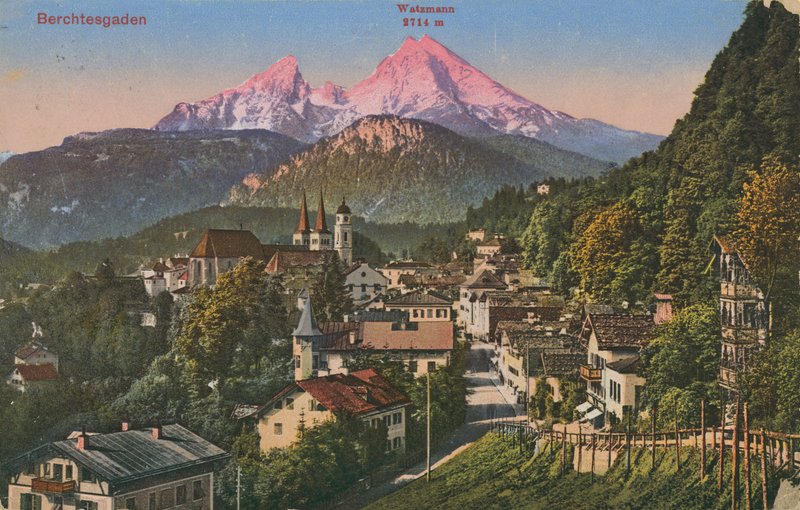 La montaña Watzmann en Berchtesgaden, Alemania. Postal enviada en 1913. de Photographer German