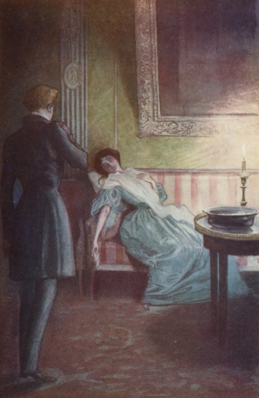 Ella se recostó en un gran sofá, una mano en su corazón, la otra colgando a su lado de Pierre Georges Jeanniot