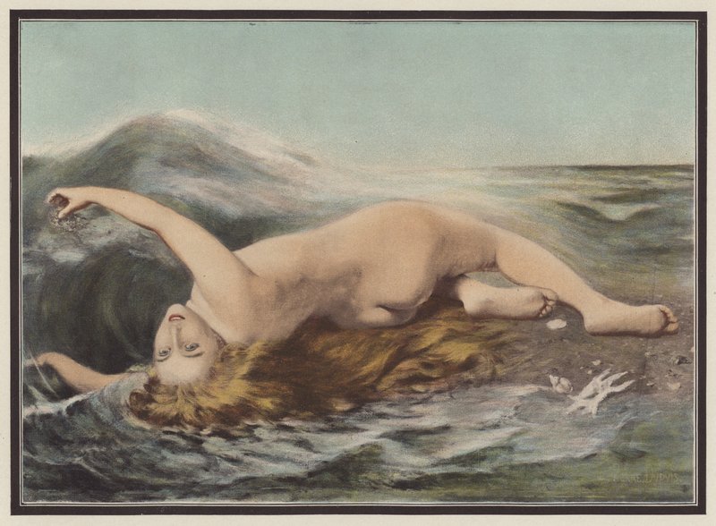 Ondina jugando con las olas (litografia en color) de Pierre Dupuis