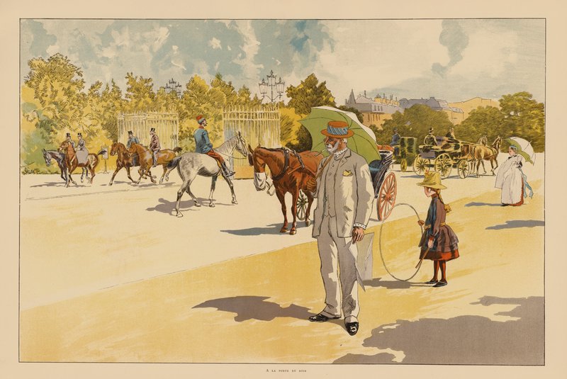 En la puerta del Bois de Boulogne, París (litografía en color) de Pierre Georges Jeanniot