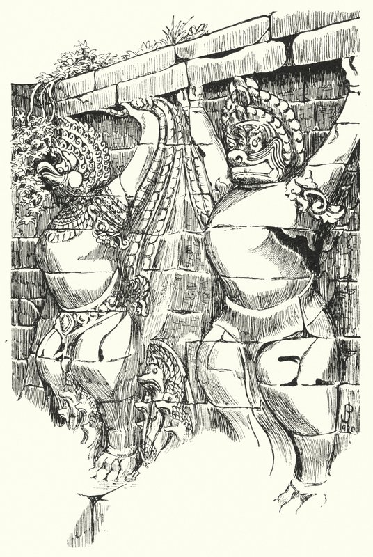 Garudas, Terraza de los Elefantes (grabado) de Pierre Jeannerat de Beerski