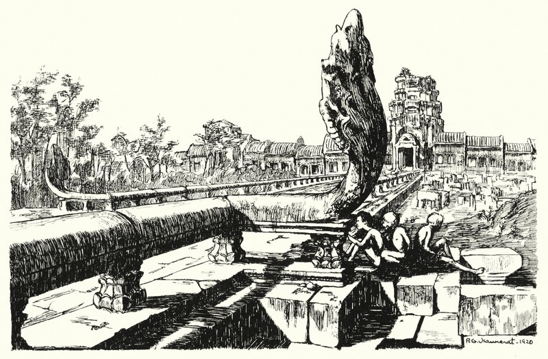 En el parque de Angkor Vat, los Gopuras Occidentales (grabado) de Pierre Jeannerat de Beerski
