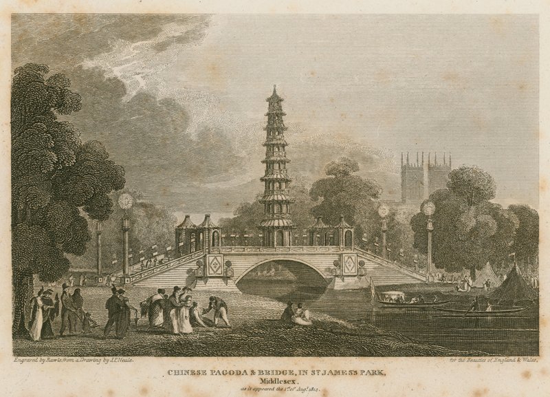 La pagoda china y el puente erigido sobre el canal en St James