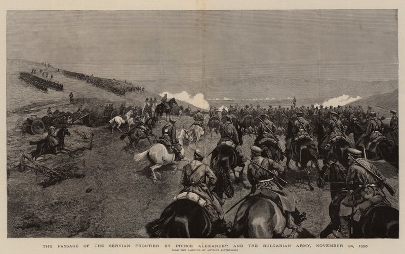 El paso de la frontera serbia por el Príncipe Alejandro y el ejército búlgaro, 24 de noviembre de 1885 de Polish School
