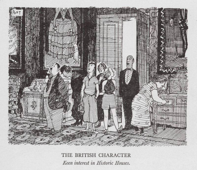 El carácter británico, gran interés por las casas históricas (litografía) de Pont (1908 40)