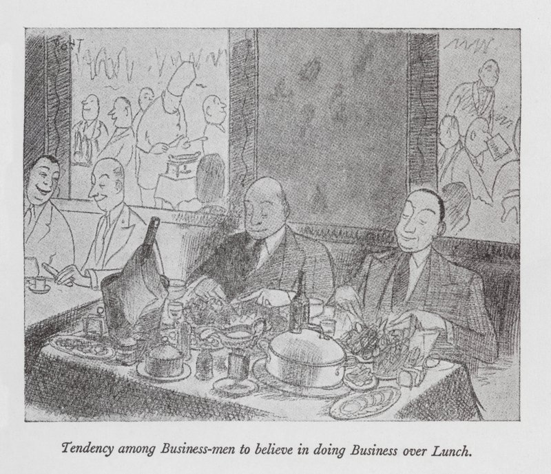 Tendencia entre los hombres de negocios a hacer negocios durante el almuerzo (litografía) de Pont (1908 40)