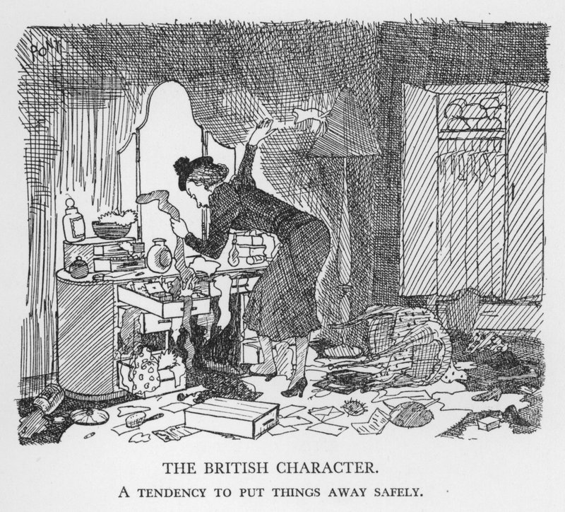 El carácter británico, tendencia a guardar las cosas de manera segura (litografía) de Pont