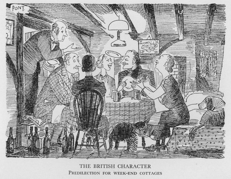 El Carácter Británico, Predilección por las cabañas de fin de semana (litografía) de Pont