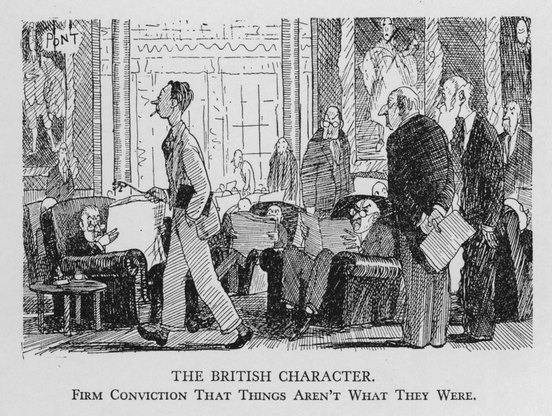 El carácter británico; firme convicción de que las cosas no son lo que eran (litografía) de Pont