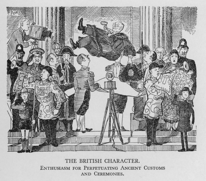 El carácter británico; entusiasmo por perpetuar costumbres y ceremonias antiguas de Pont