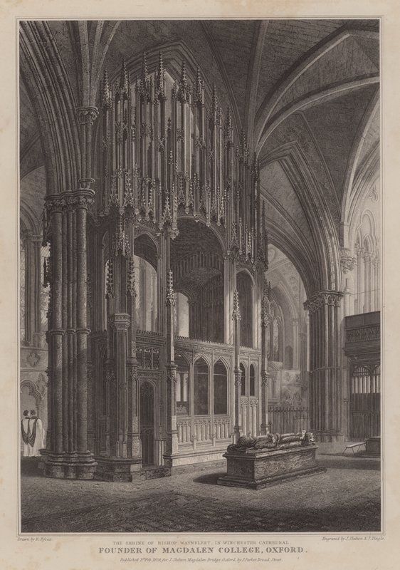 El santuario del Obispo Waynflete, fundador del Magdalen College, Oxford, en la Catedral de Winchester de R. (after) Essex