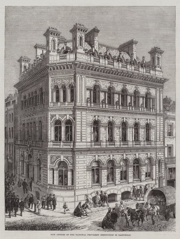 Nuevas oficinas de la Institución Nacional de Previsión en Eastcheap de R. Dudley